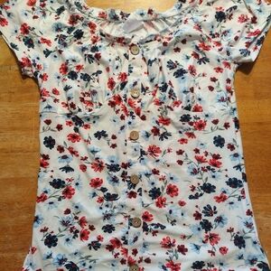 No Boundaries Floral Short Sleeve Top - Red and Blue